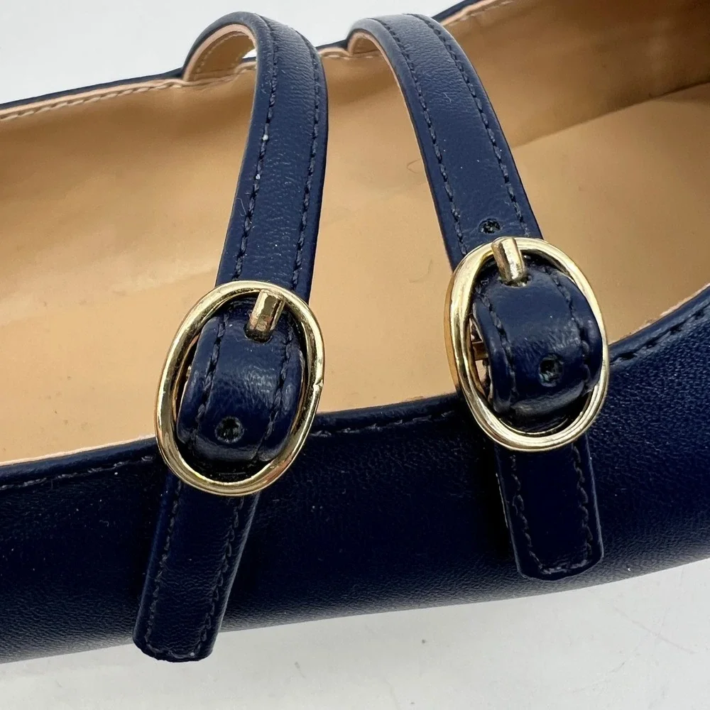 Janie and Jack Mary Jane Flats Kids 4 Girls Navy Cap Toe Faux Leather Dressy